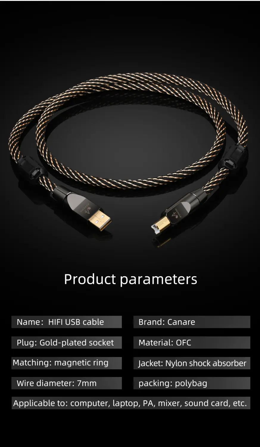 Canare HiFi USB OTG Cable 6N OFC Type C to Type B USB Cable Type A to B Audio Cable for Decoder DAC Sound Card