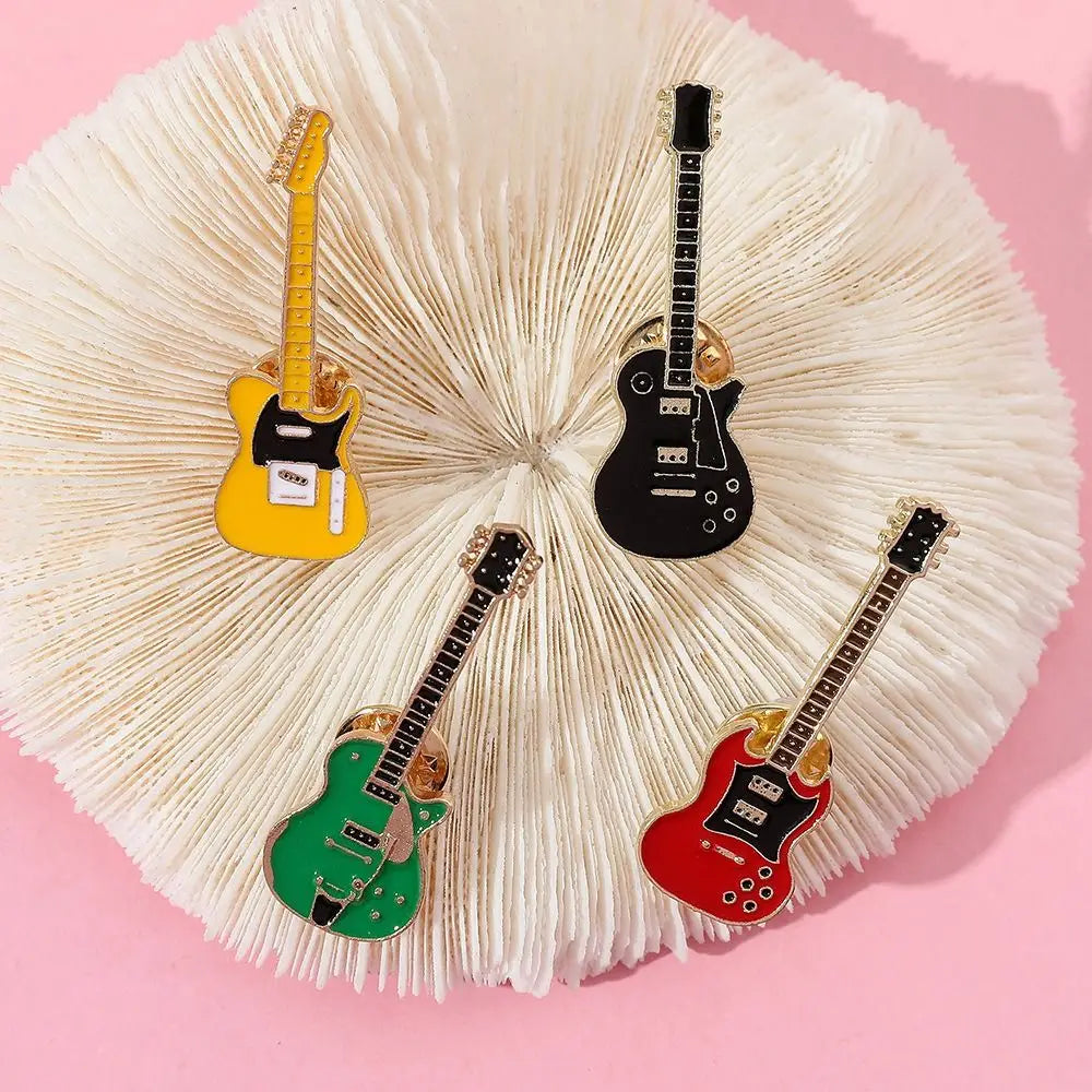 Clothing Accessories Rock Band Guitar Brooch Funny Cartoon Guitar Lapel Badge Metal Guitar Enamel Pins Denim Shirt