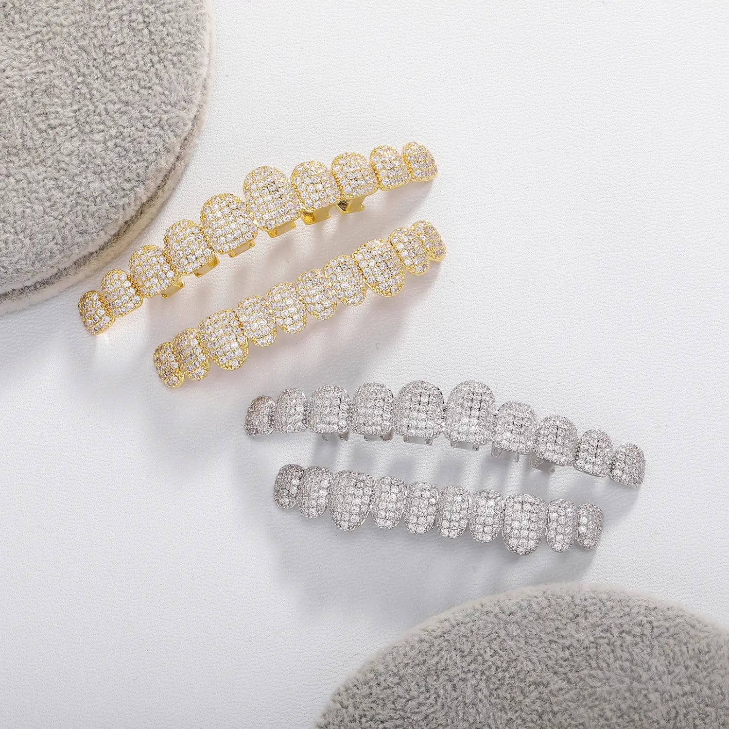 Hip pop Iced Out 10 Top &10 Bottom 5A CZ Stones Teeth Grillz Punk Rapper 14K Gold Plated Zircon Tooth Caps For Mouth Jewelry