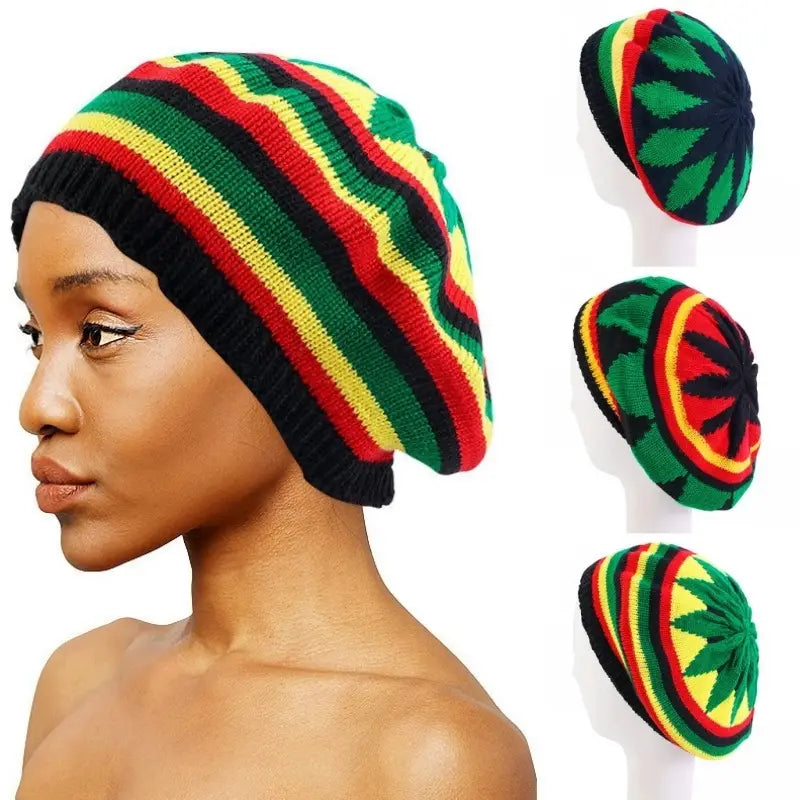 Jamaican Multi-colour Printed Knitted Hat Bob Rasta Beanie Hats Hip Hop Cap Men Women Caribbean Fancy Dress Reggae Beret Cap