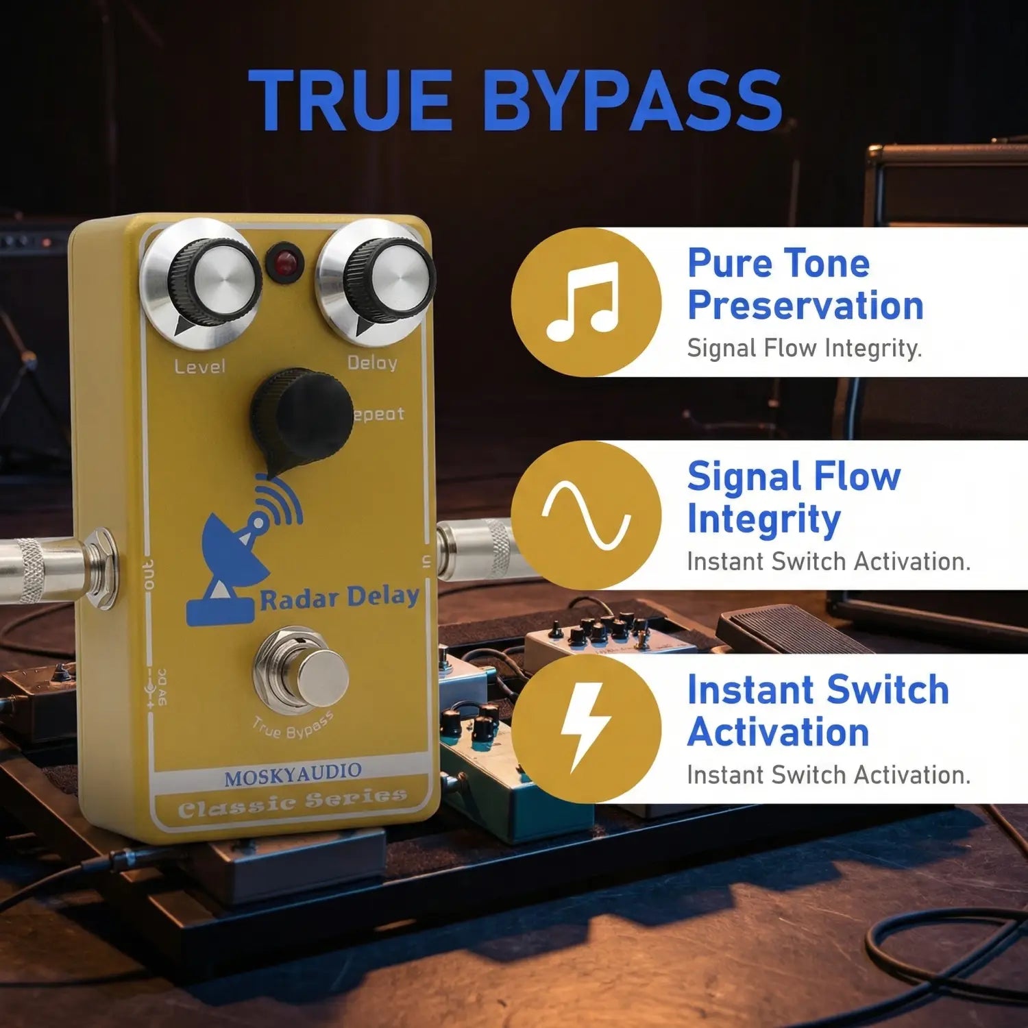 MOSKY RADAR DELAY Guitar Pedal - Analog/Digital Hybrid BBD Delay Level/Repeat/Time Controls for Electric Guitar & Bass