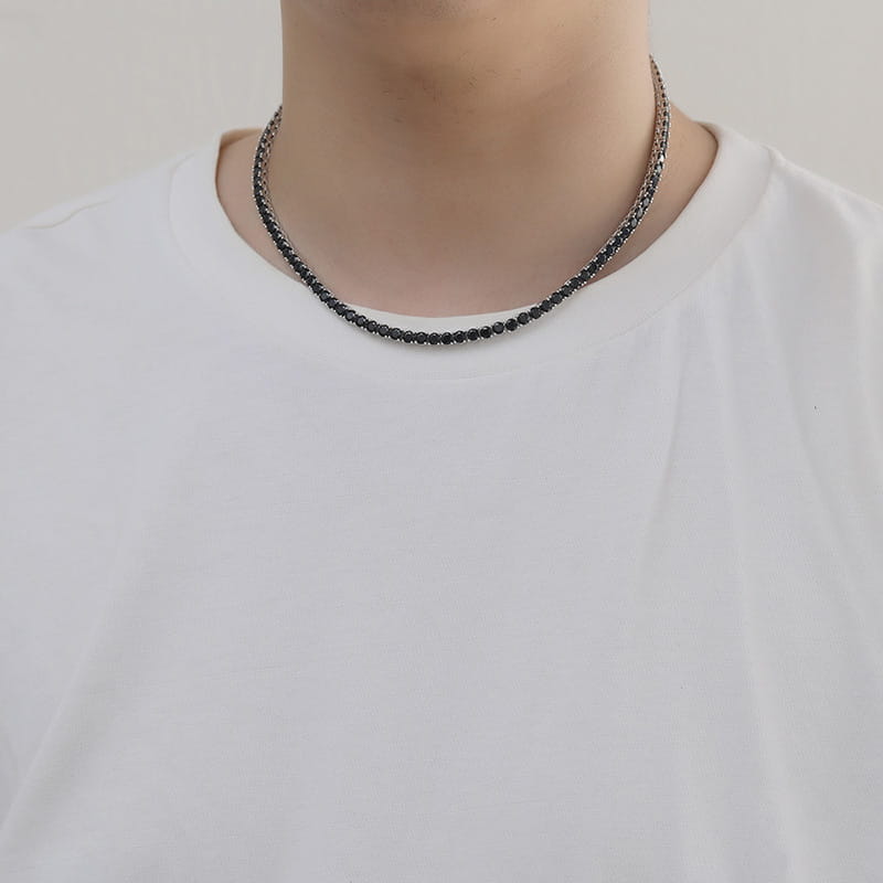 Hip Hop Black CZ Stone Paved Bling Iced Out 1 Row Tennis Link Chain Chokers Necklaces for Men Women Unisex Rapper Jewelry