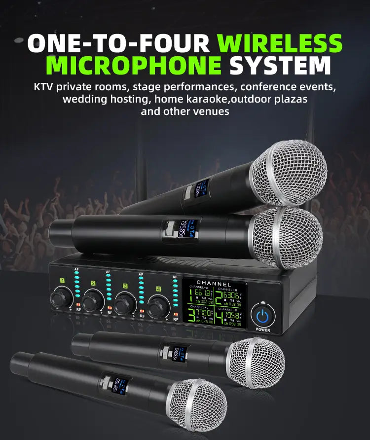 Professional wireless microphone 4-channel UHF karaoke singing home entertainment performance dynamic handheld microphone