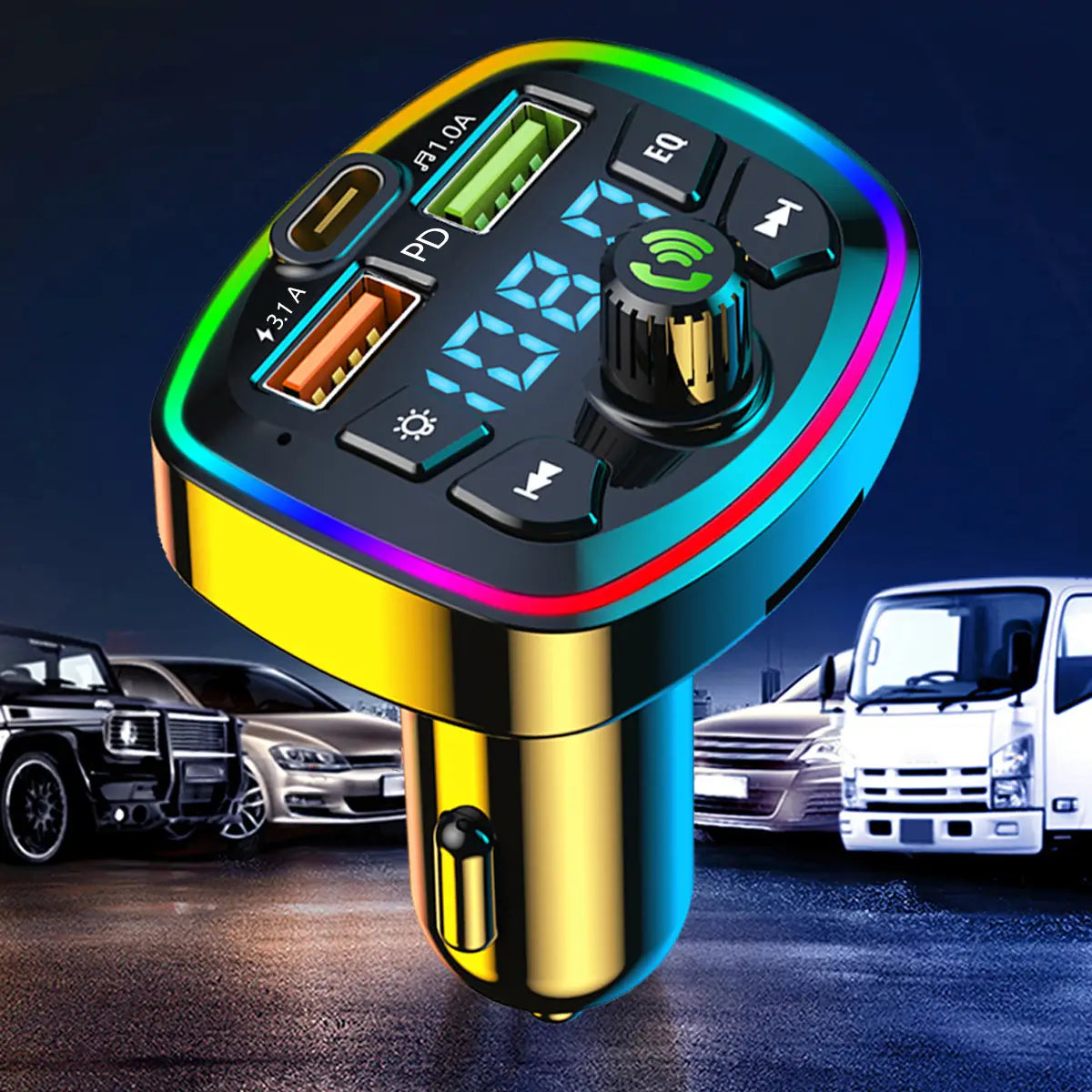 Car MP3 Player Bluetooth 5.0 FM Transmitter Handsfree Car Radio Modulator with Built-in Mic USB Quick Charge Adapter for Car