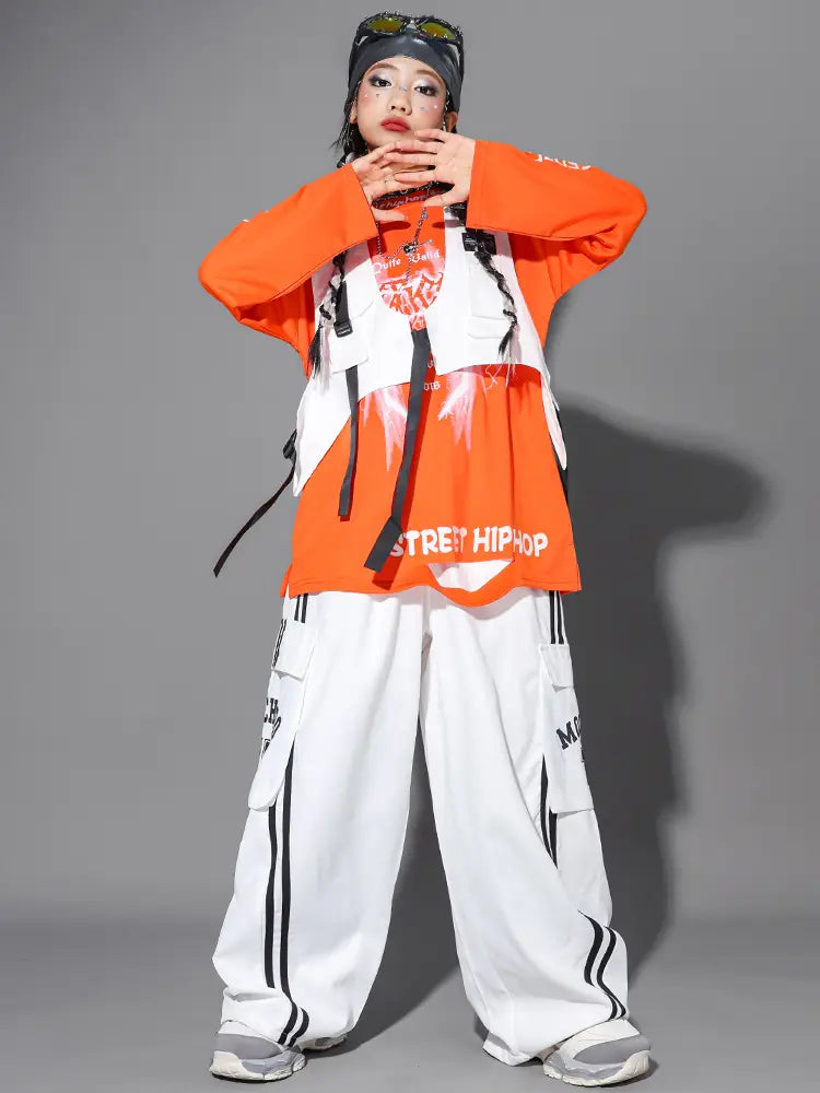 Hip Hop Boys Cool Graffiti Sweatshirt Vest Street Dance Cargo Pants Girls K-pop Jazz Costume Children Clothes Set Kid Streetwear