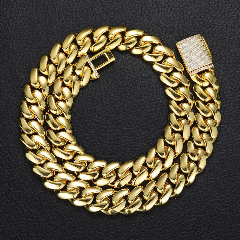 12-20mm wide Hip Hop Bling Iced Out Round Cuban Miami Link Chain Necklaces for Men Rapper Jewelry Gold Silver Color