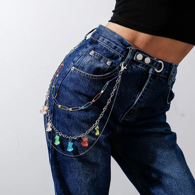 Bohemian Rainbow Resin Chain Keychains Men Women Hip Hop Waist Chain Multicolor Acrylic Flower Pants Trousers Chain Punk Jewelry