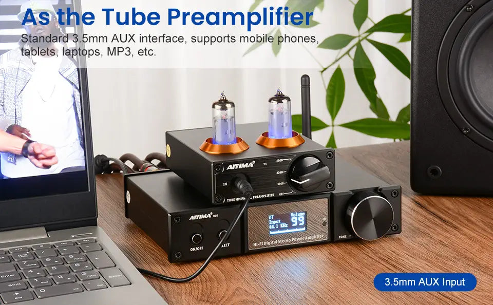 AIYIMA T3 HiFi Vacuum 6A2 Tube MM Phono Preamplifier Vinyl Record Player Stereo Tube Pre amp Amplifier Turntable Phonograph 12V