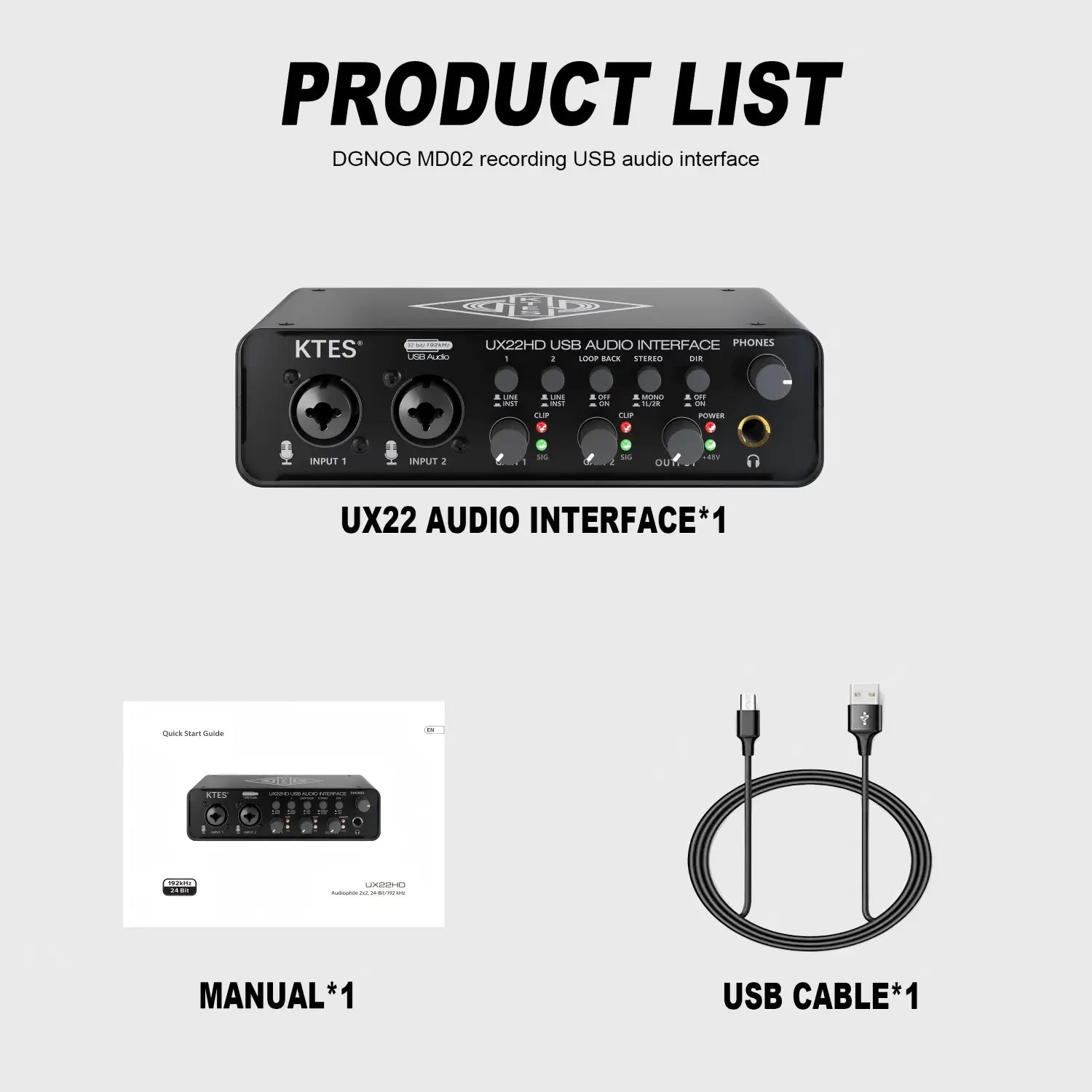 UX22 Audio Interface 192kHz 32-Bit USB Sound Card for Studio Recording Live Streaming Podcast DAW Music Production & YouTube