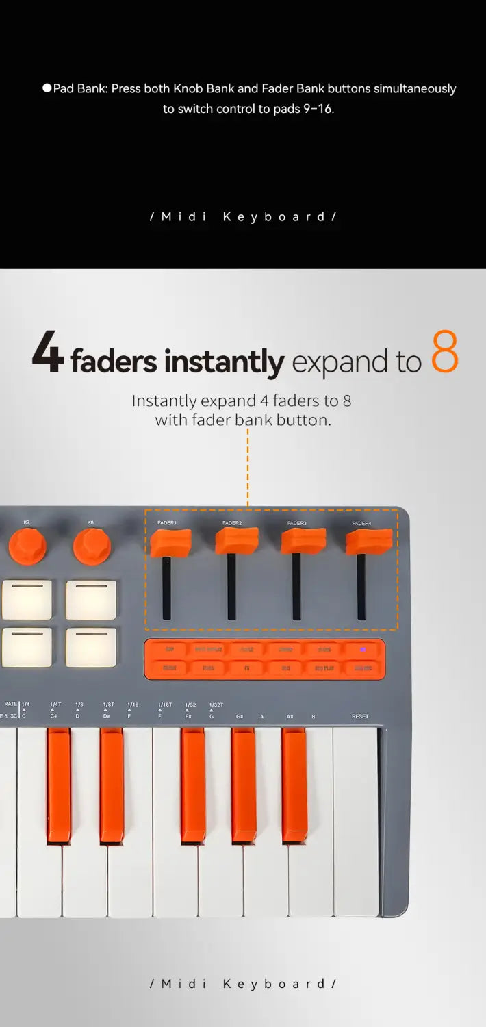 M-VAVE SMK-37 Pro MIDI Keyboard with Weighted Keys 16 Pad 8 Encoders Battery Powered DAW & IOS Compatible