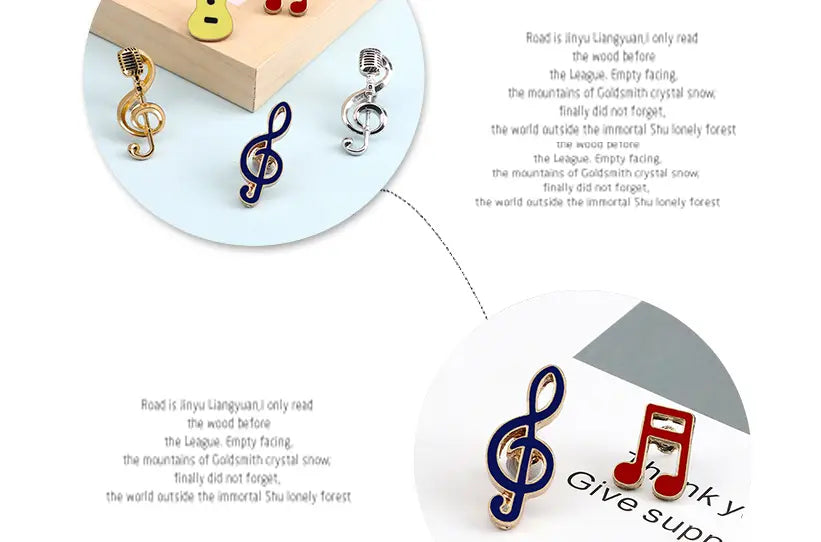 Cool Music Note Enamel Brooches Fashion Guitar Microphone Metal Badges Piano Notes Lapel Pins Musician Jewelry Gifts for Friends