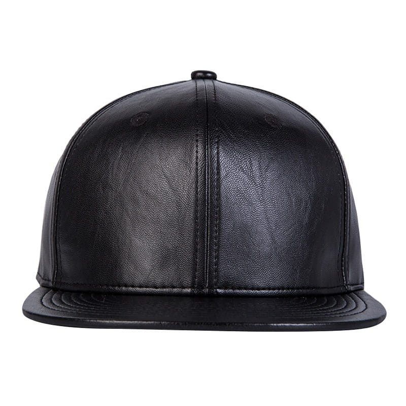 Hip hop hat men’s street versatile Black Leather Flat brimmed hat
