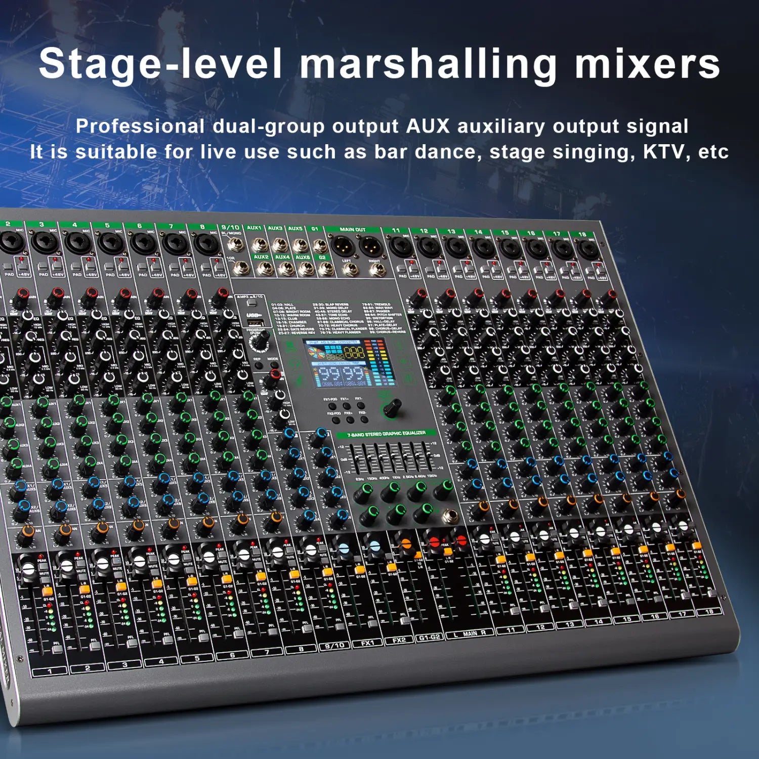 Depusheng Digital Mixer Professional Audio Mixer 18channels with 99bit dps reverb chip Bluetooth USB MP3 for stage bar studio DJ