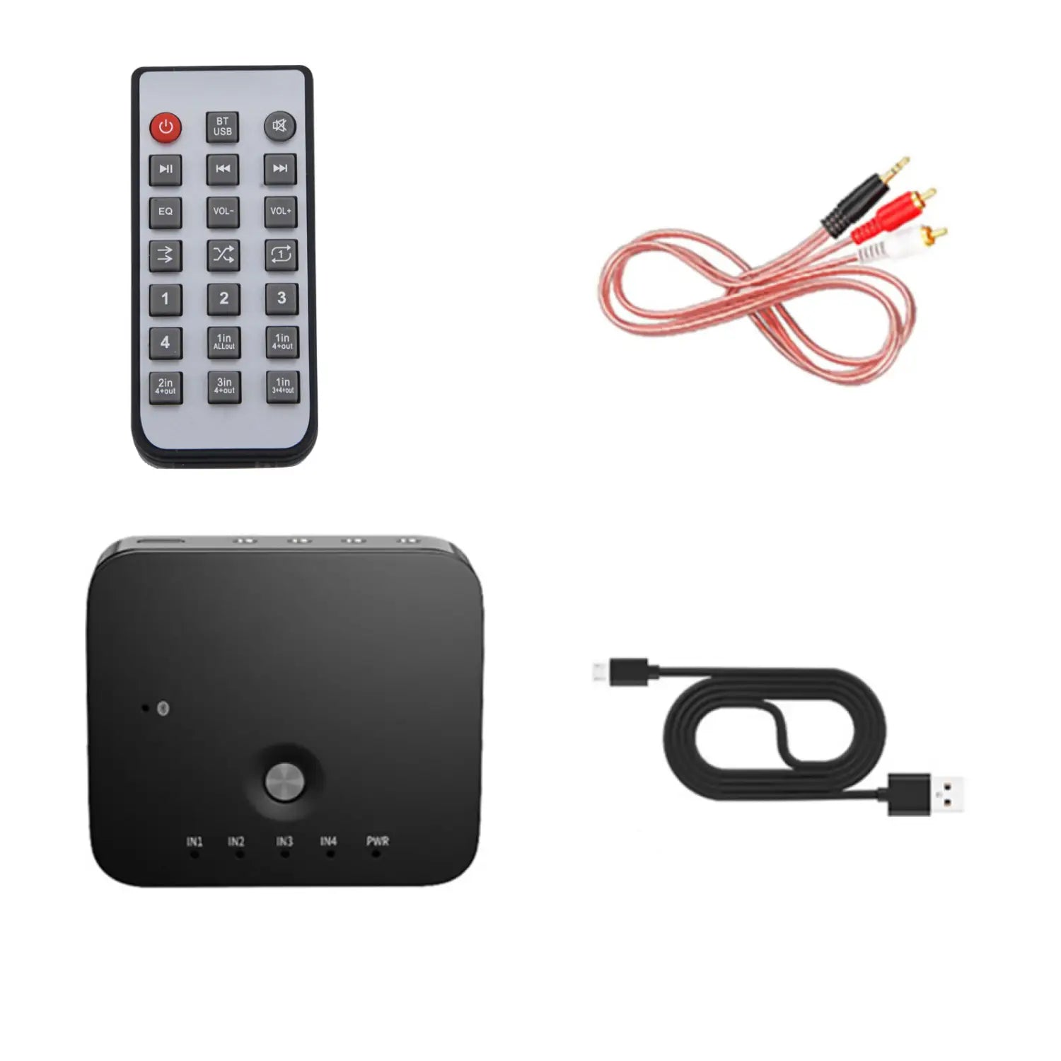 HIFI 4 Port 3.5mm Stereo AUX Audio Switcher 4 in 1 out Wireless Music Bluetooth 5.0 Audio Receivers Remote Control For Laptop PC
