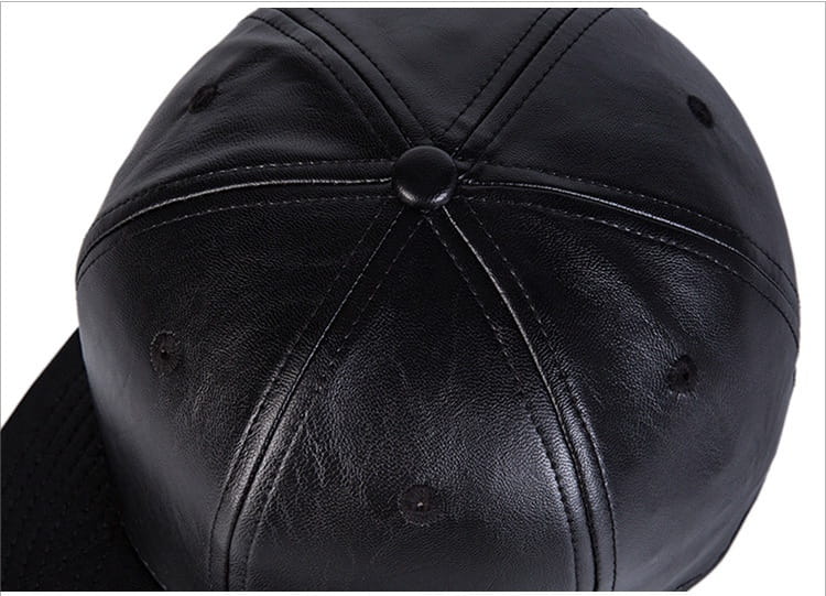 Hip hop hat men’s street versatile Black Leather Flat brimmed hat