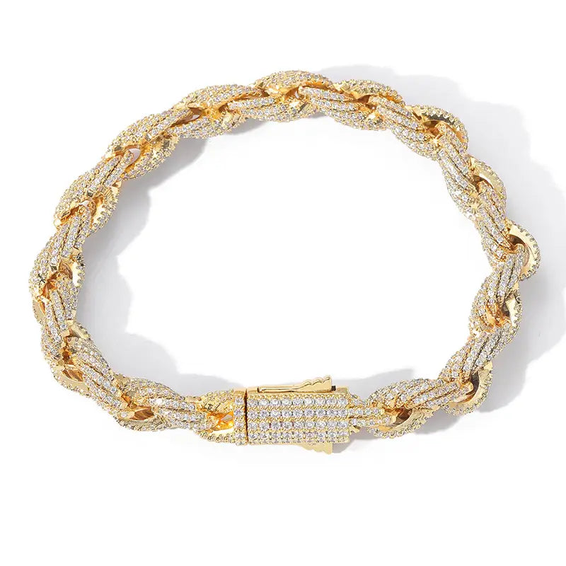 HIP Hop Full CZ Stone Paved Bling Iced Out 8mm Twist Rope Chain Chokers Necklace for Men Rapper Jewelry Gold Silver Color