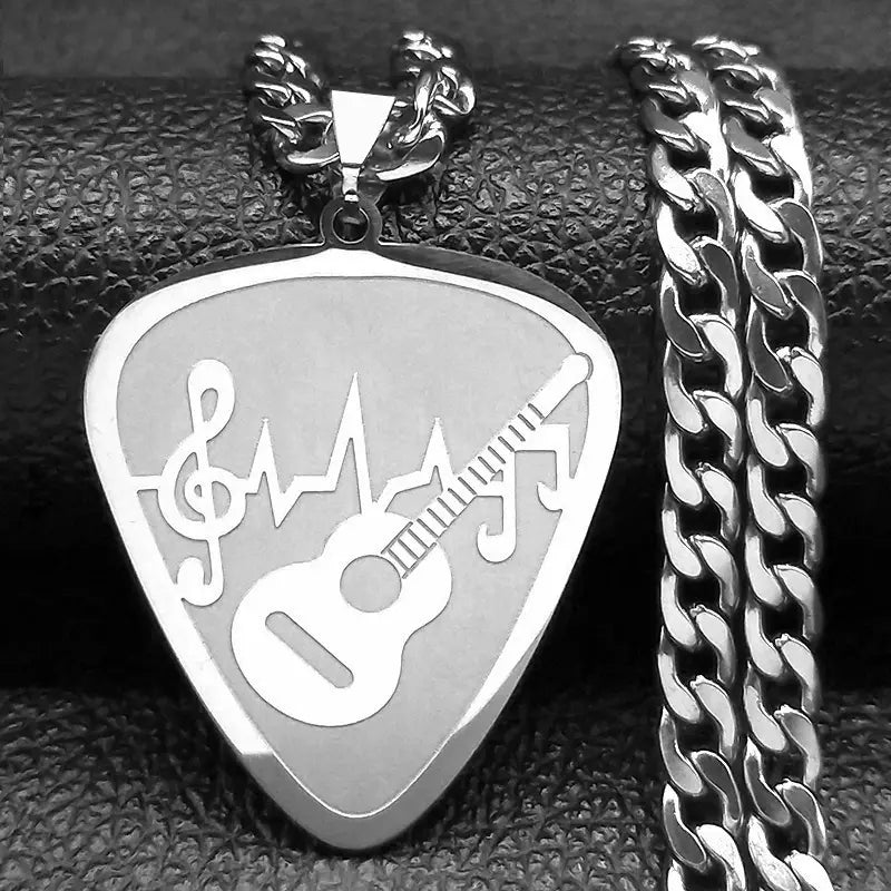Hip Hop Guitar Pick Bass Note Necklace for Men Stainless Steel Gold Plated Music Lovers Pendant Necklaces Jewelry colar N3003GD