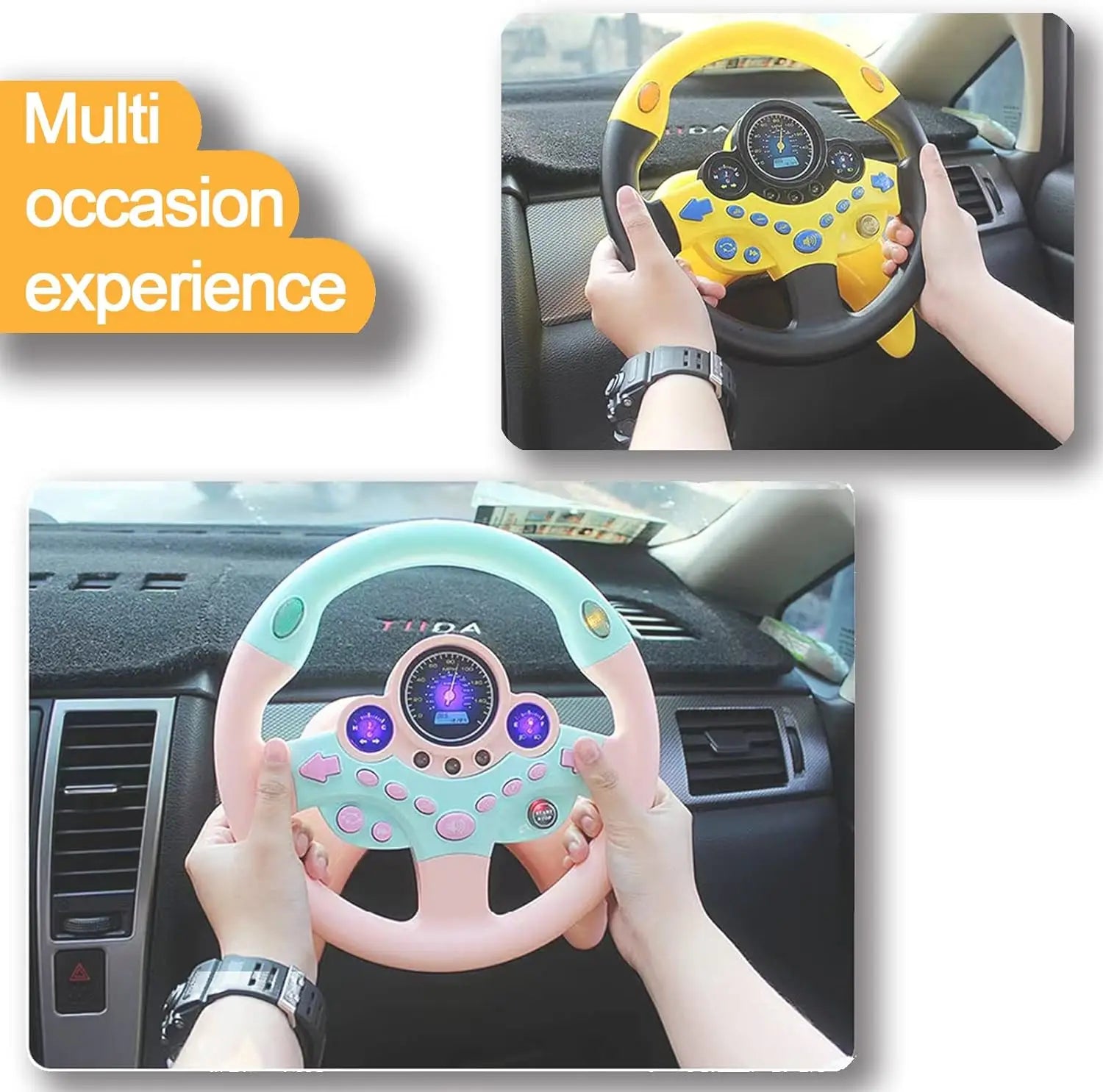 Kids Steering Wheel Toy - Backseat Pretend Play with Lights & Music - Fun Preschool Driving Simulator Gift for Toddlers