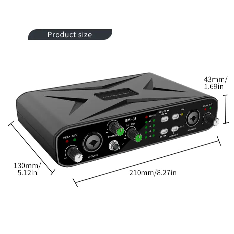 Sound Card Audio Mixer USB Audio Interface With Mic Preamplifier XLR/TSR/TS Ports 48V For Computer Recording Stream&Live Stream