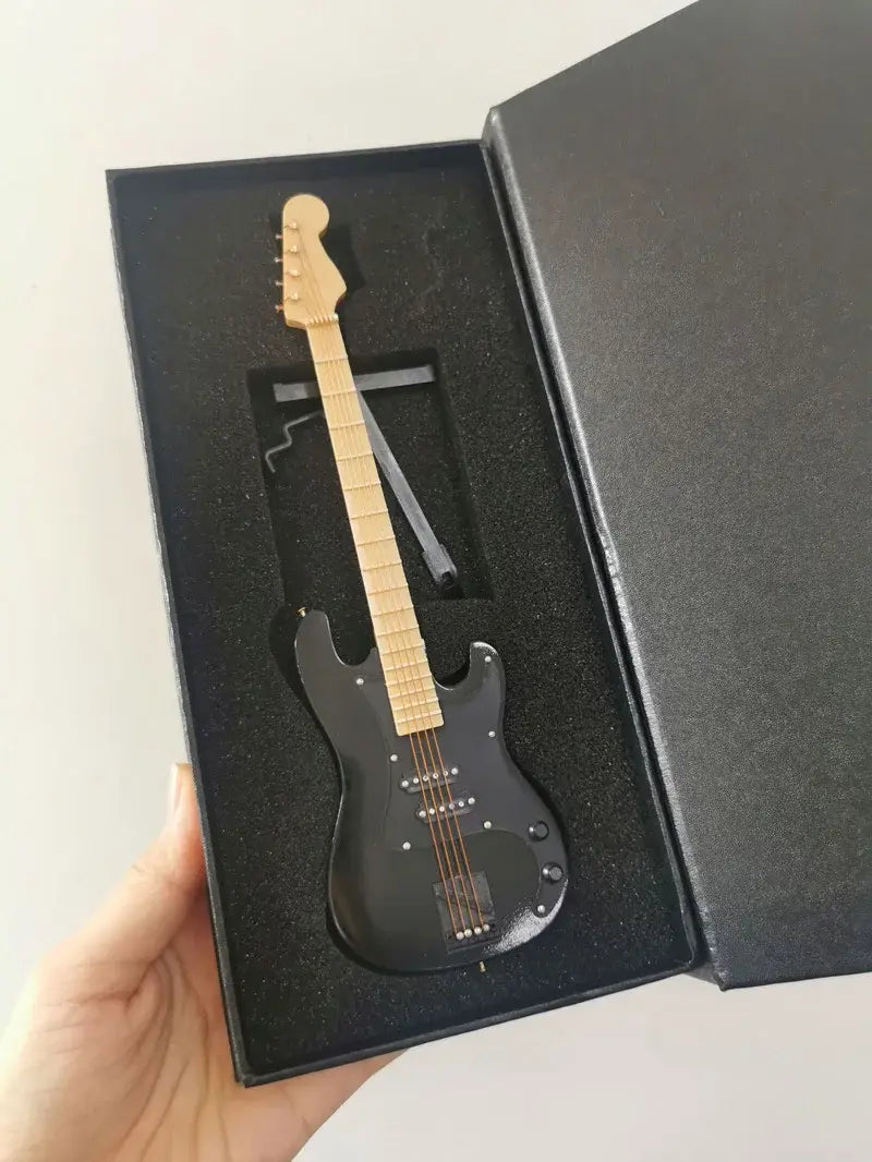 18cm 1/6 Wooden Musical Instruments Collection Decorative Ornaments Mini Electric Guitar With Support Miniature Model Decoration