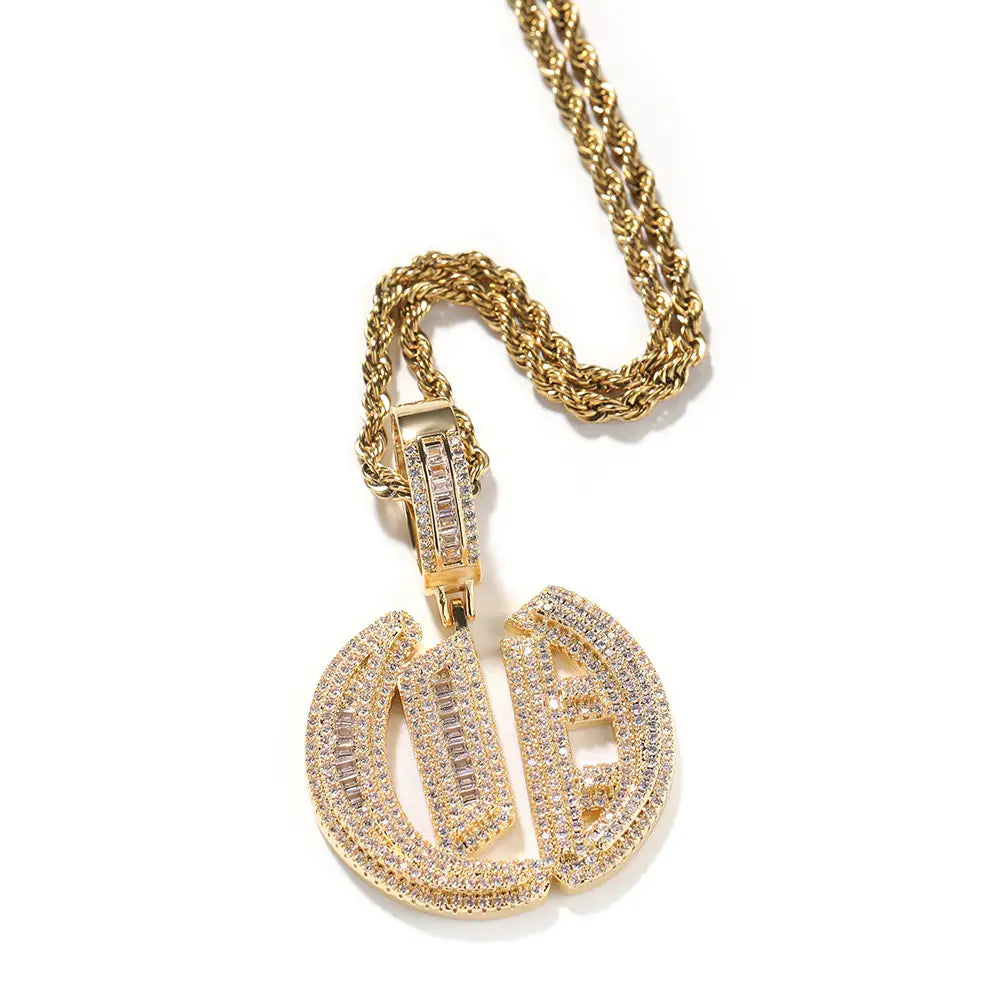 Hip Hop Micro Paved 5A+ Cubic Zirconia Bling Iced Out Old English Single CZ Letter Pendants Necklace for Men Rapper Jewelry