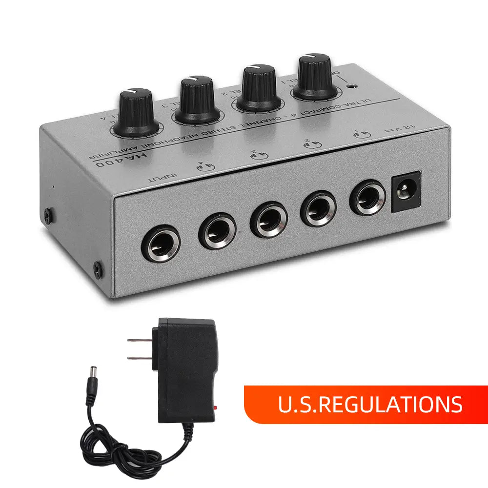 4 Channels Mini Headphone Amplifier HA400 Ultra-Compact Stereo Audio Amplifier With Power Adapter 10MHz Earphone Amp for Music