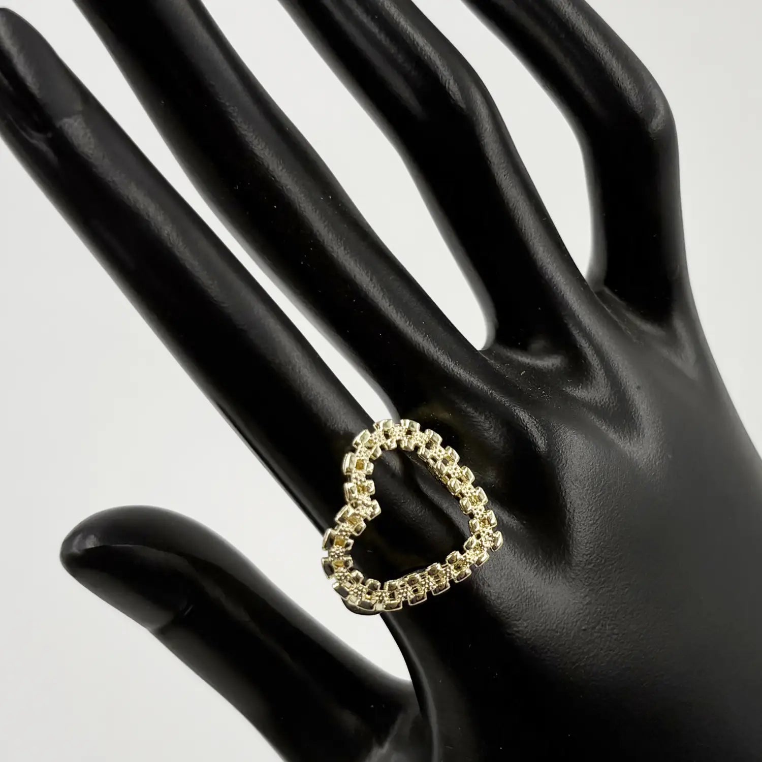 Women’s Hip Hop Heart Shape Chain Design Ring 14K Gold Plated Big Size 20mm Fashion Jewelry Nugget Finger Ring