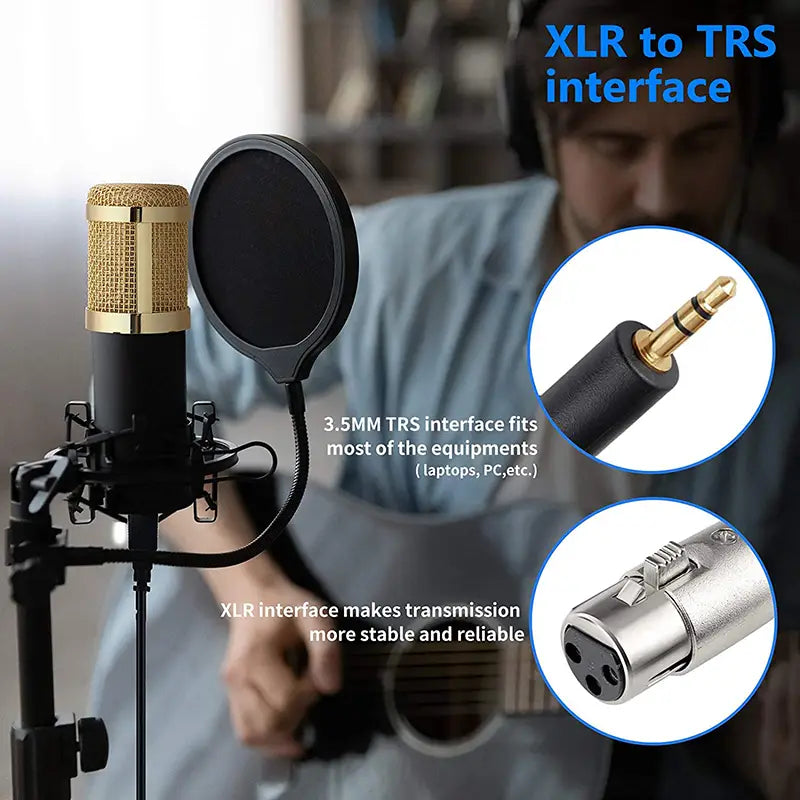 New BM800 Microphone Kits with Live Sound Card(Optional),Suspension Scissor Arm,Shock Mount and Pop Filter for Studio Recording