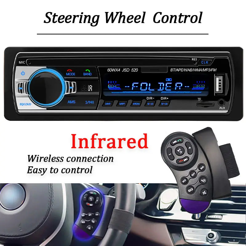Car Radio 1 Din Stereo Player Digital Bluetooth MP3 Player FM Radio Stereo Audio Music USB With In Dash AUX Input