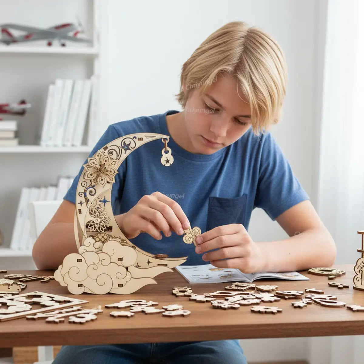 3D Wooden Puzzle Moon Star Model Music Box Building Kits Rotating Craft Decor Educational STEM Toy Gift for Adults Teens Kids