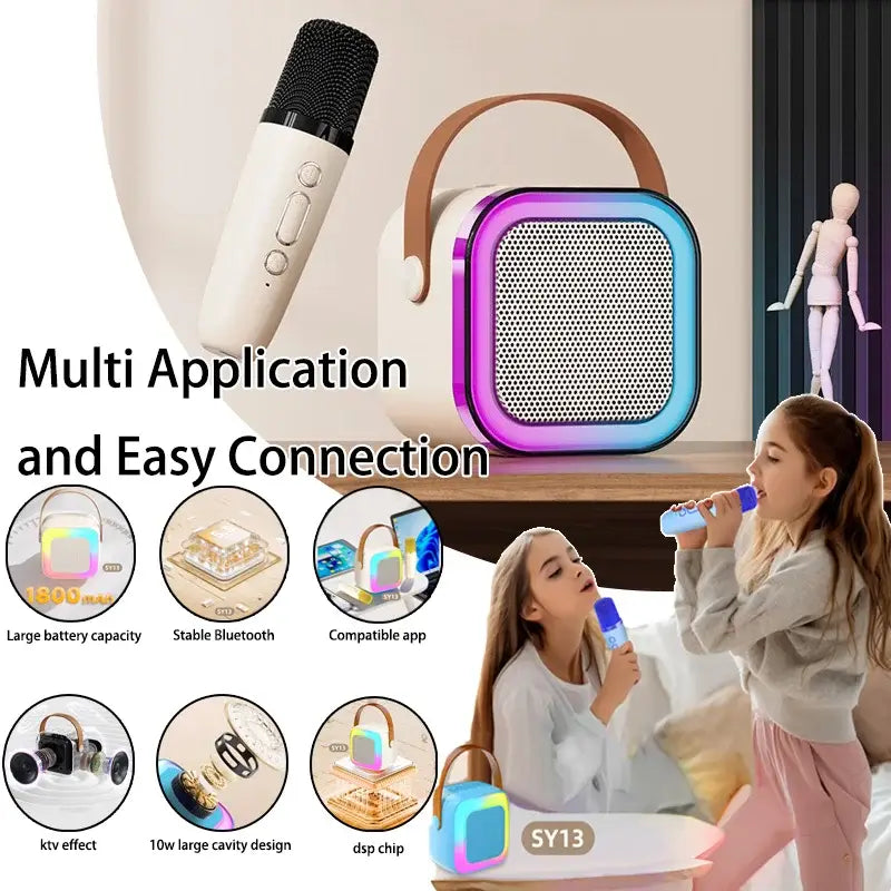 Karaoke Machine for Kids Adults Portable Bluetooth Mini Karaoke Microphone Singing Speaker Player with Wireless Mic,Home Party