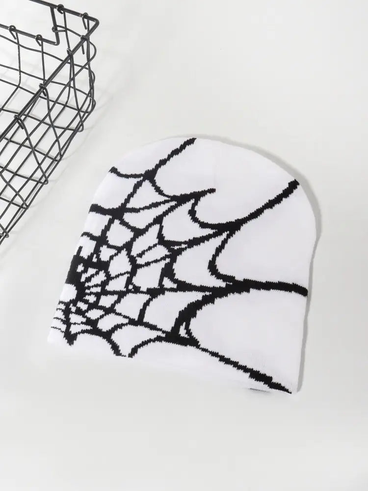 Knitting Spider Web Design Hat Skullies Beanies for Men Women Pullover Pile Cap Y2k Goth Warm Beanie Hats New Hip-hop Street Cap