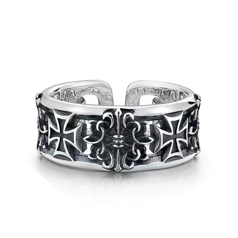 Hip Hop Punk Ring Retro Cross Opening Design Niche Men’s Jewelry Adjustable Statement Ring Gothic Style Accessory Unisex