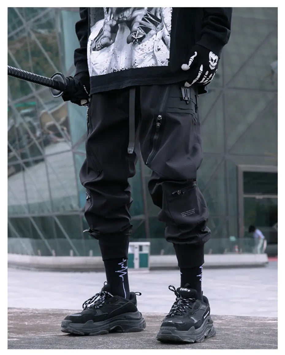 Hip Hop Tactical Cargo Pants Men Zipper Joggers Trousers 2023 Spring Functional Elastic Waist Fahsion Streetwear Pant