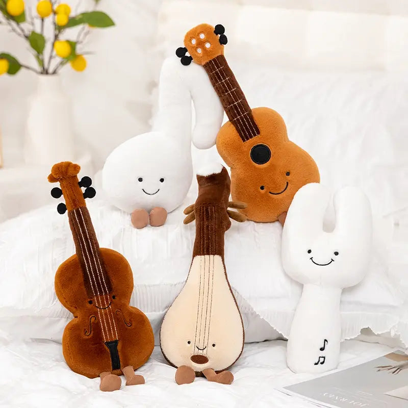 Cute Musical Plush Toy Soft Violin 30cm Guitar Pipa Tuning Fork Note Stuffed Doll Instrument Gift for Kid Music Lover Home Decor