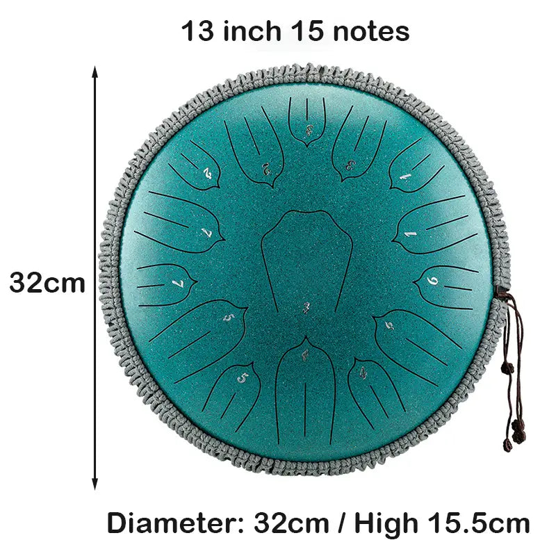 Hluru Music Drum 13 Inch 15 Notes Glucophone Steel Tongue Drum 15 Notes D Tone Ethereal Drum Percussion Musical Instruments