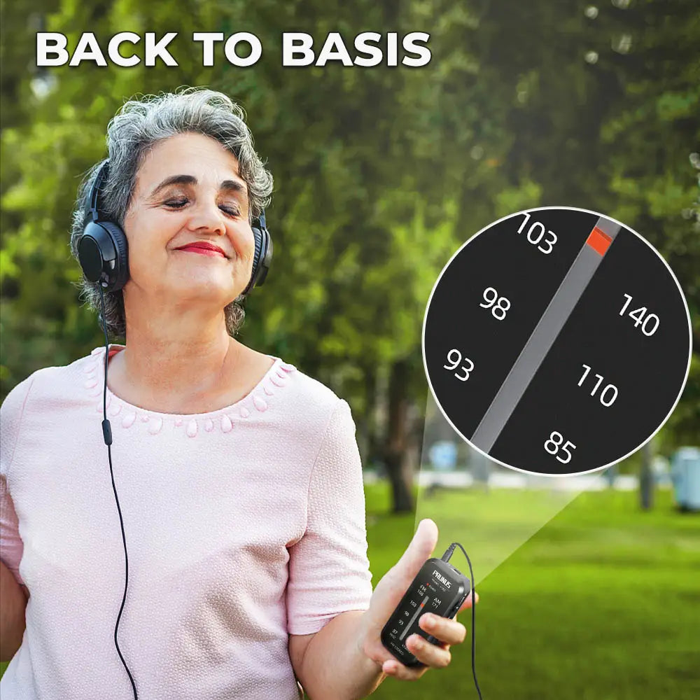 PRUNUS Pocket Radio Mini walkman AM FM Radio Hand Stereo Portable Radios Portable Music Playe AAA Batteries with Headphones