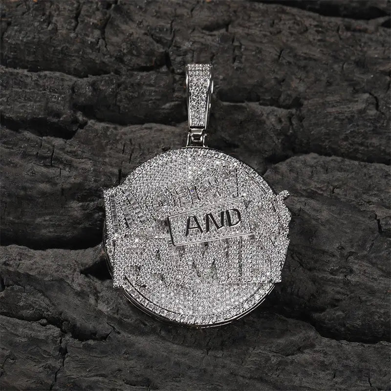 Hip Hop Round Coin Pave Crystal Money And Family Pendant With Iced Out Tennis Chain Necklace Choker For Men Rapper Jewelry