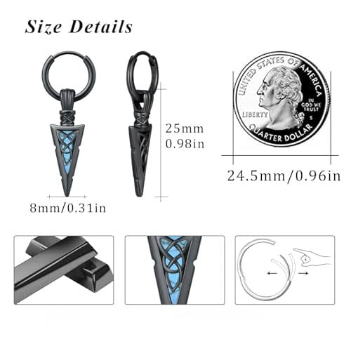 1 pair of fashionable men’s sword-shaped pendant earrings retro punk style hip-hop earrings