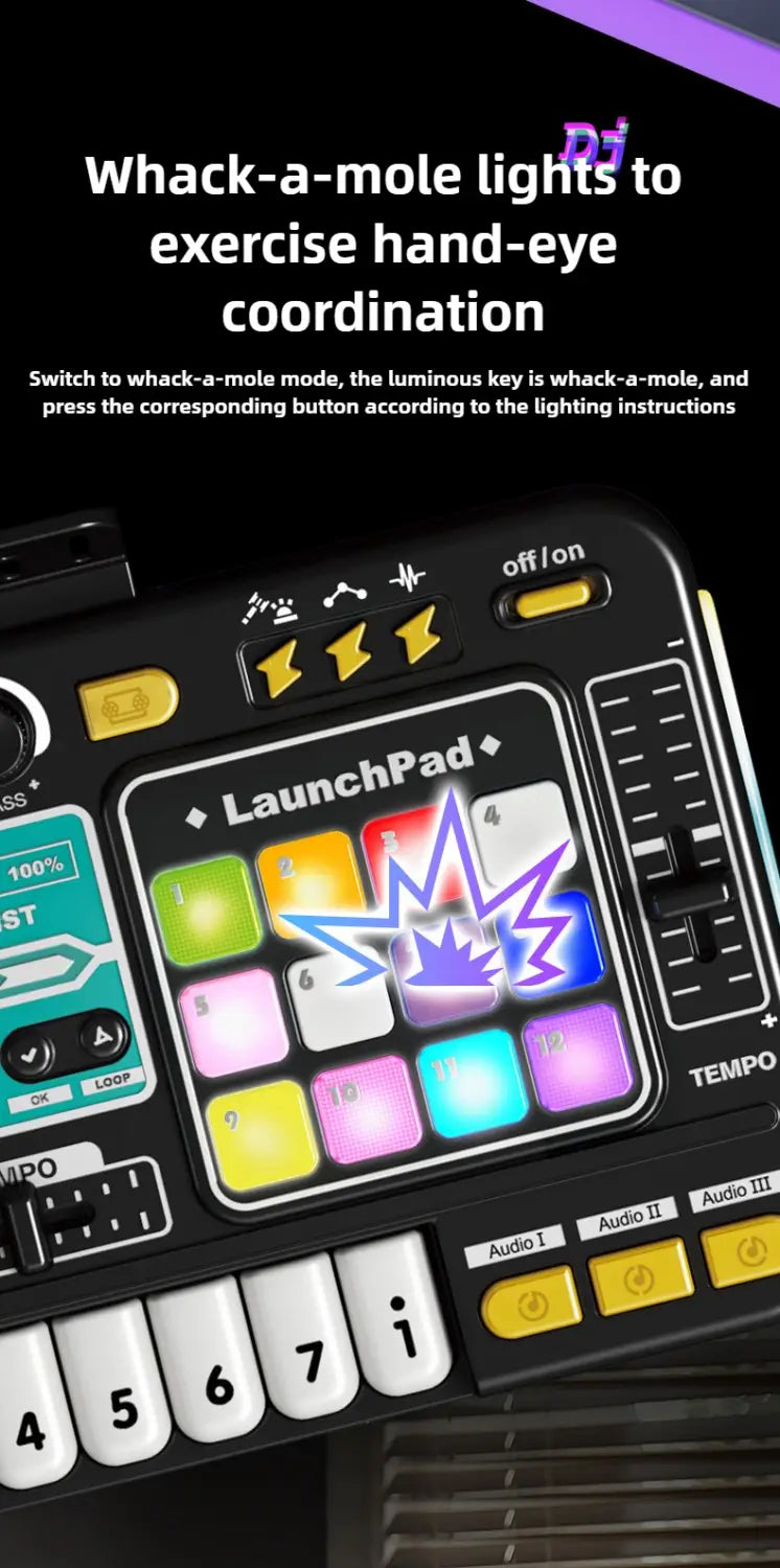Kid DJ Mixer with Microphone Electronic Piano Keyboard Bluetooth DJ Turntable Controller Musical Instrument Kid Birthday Gift