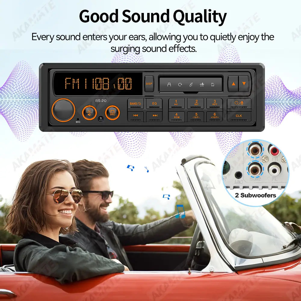 1 Din MP3 Retro Style Car Radio Bluetooth AUX FM AM RDS EQ QC3.0 Voice Control 12V Multimedia Stereo Head Unit USB TF Player