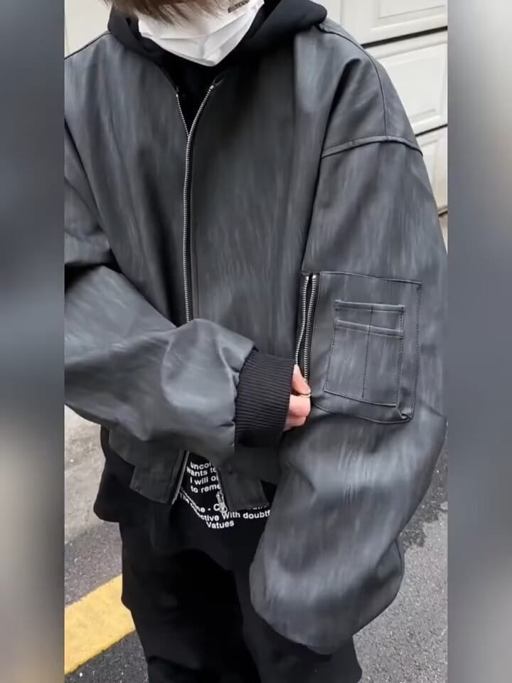 Hip Hop Style Fake Two-Piece Men’s Spring Autumn Baseball Jacket Pilot Coat Leather Shirt Trendy Handsome Hooded Coat