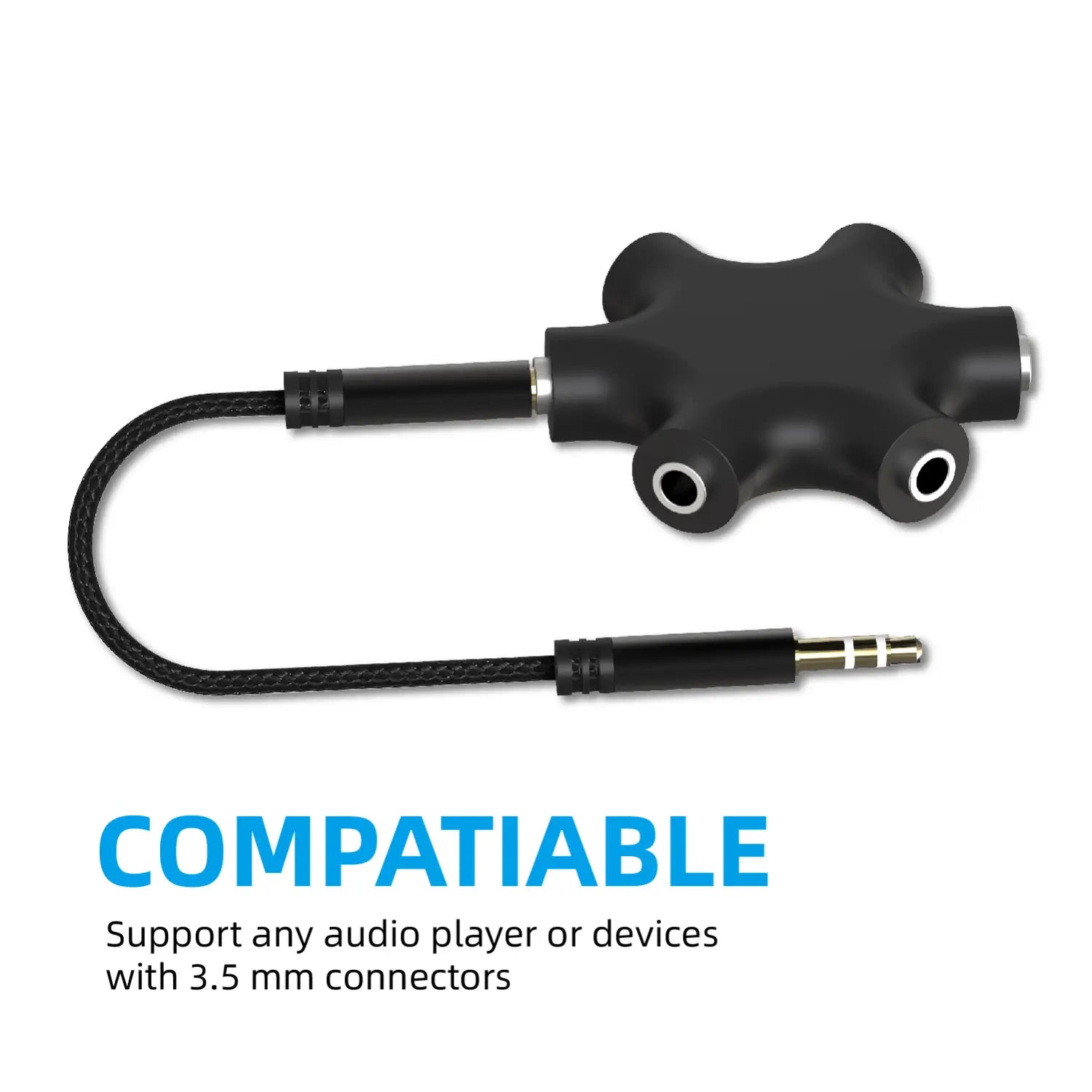 5-Way Multi Headphone Splitter 3.5mm Audio Stereo Splitter Cable 1 Male to 5 Port Female 3.5mm Jack Aux Music Soun Output Cables