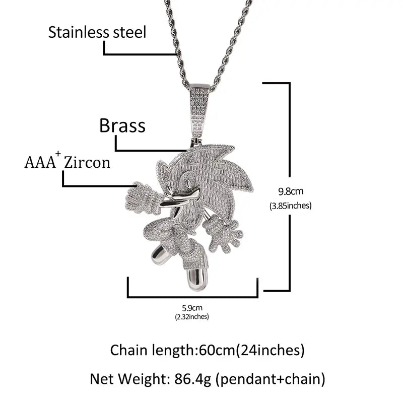 Hip Hop 5A+ CZ Stone Paved Bling Iced Out Cartoon Characters Pendants Necklaces for Men Rapper Jewelry Blue Red Silver Color