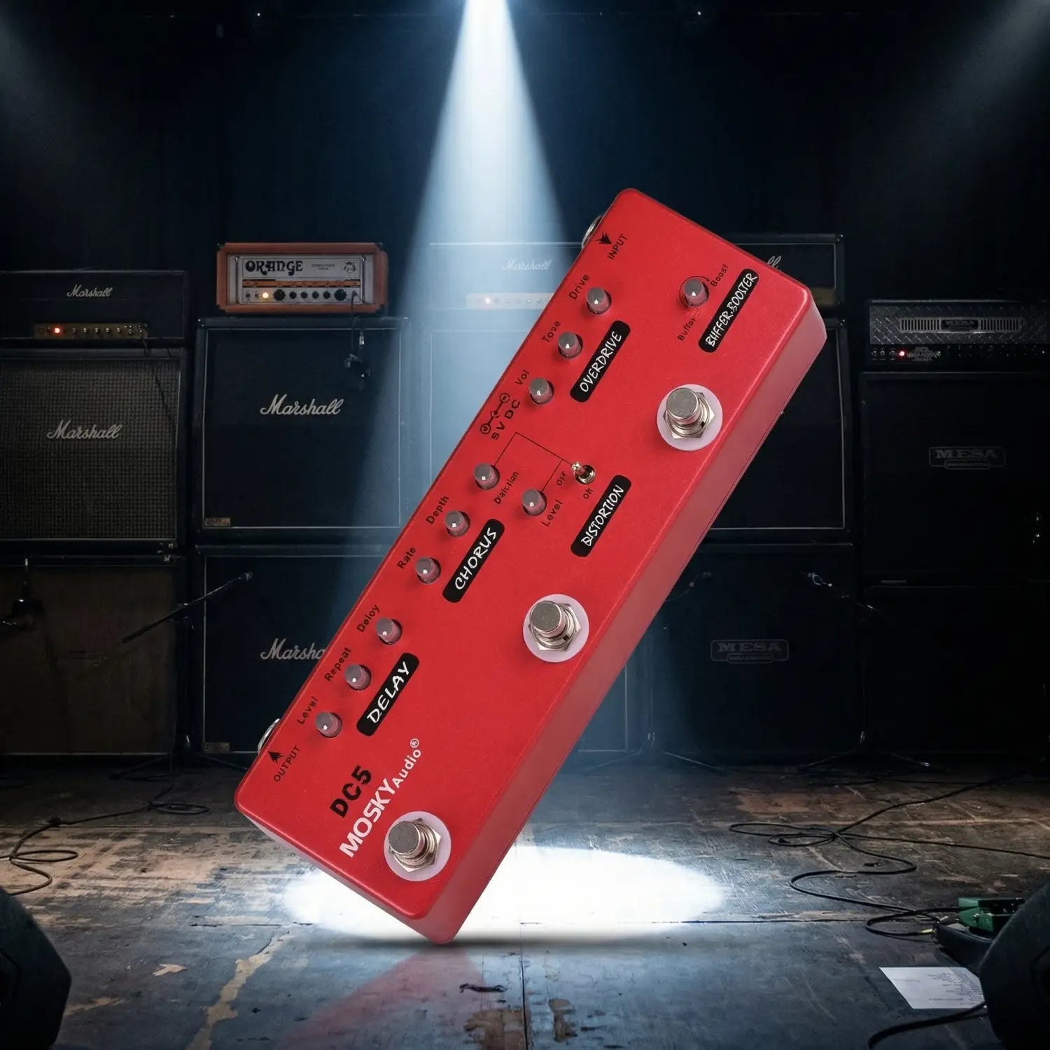 MOSKYAUDIO DC5 6-in-1 Guitar Effect Pedal Professional Multi Effects with Delay Chorus Distortion Overdrive Booster Buffer True