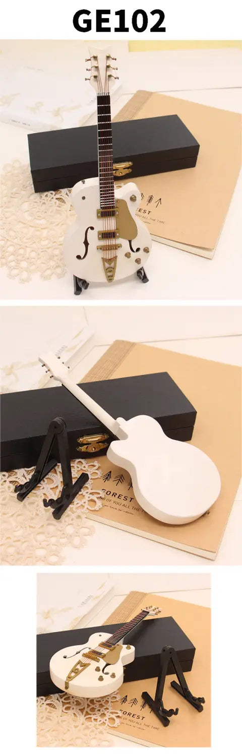 18cm 1/6 Wooden Musical Instruments Collection Decorative Ornaments Mini Electric Guitar With Support Miniature Model Decoration