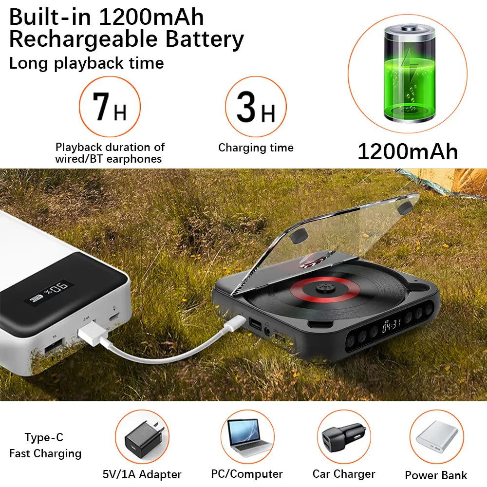 KC-918 CD Player Portable BT Music Player CD Runner Dustproof Cover 6 Modes A-B Repeat Timer Remote Control External Playback