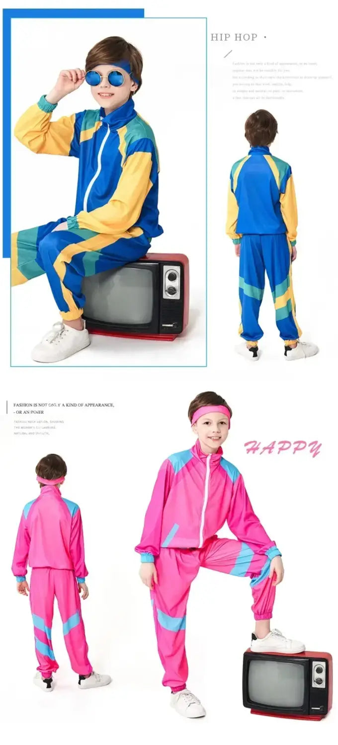 Hippie Fantasia 80s 90s Costume for Kids Children Disco Party Cosplay Disguise Boys Girls Carnival Vintage Rock Clothes Hip-Hop