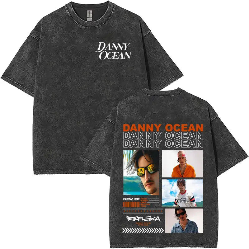 Rapper Danny Ocean Harajuku Letters Print Merch Vintage Washed T-Shirt Mens Hip Hop Crewneck Casual Y2K Tshirts Unisex Teenagers