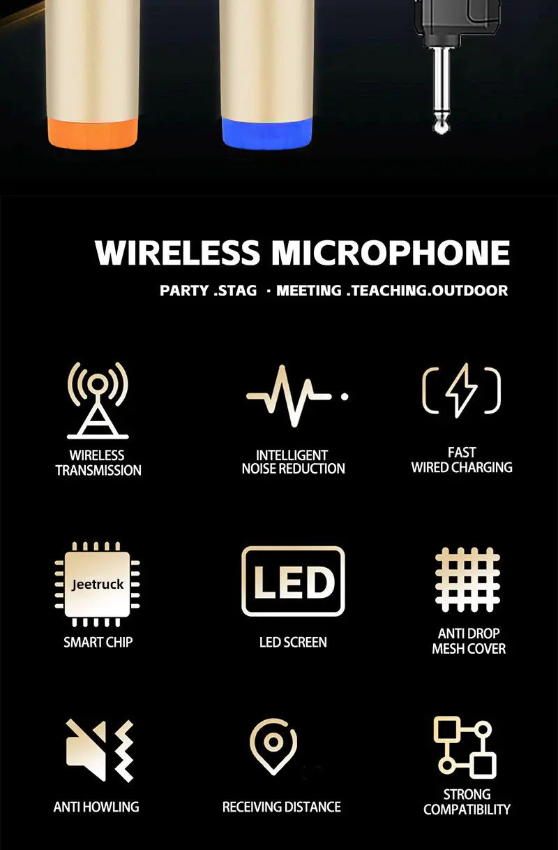2.4G Wireless Microphone UHF Fixed Frequency 2 Channels Handheld Mic Micphone For Party Karaoke Professional Church Show Meeting